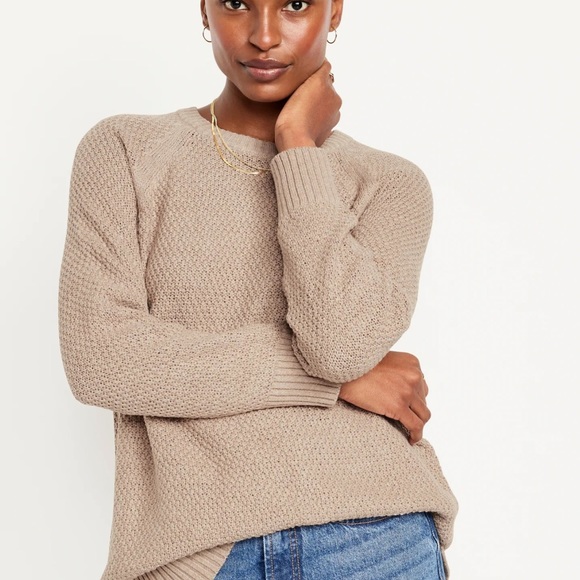 NWT OLD NAVY Textured Pullover Tunic Sweater Color: Light Taupe Brown - Picture 2 of 6
